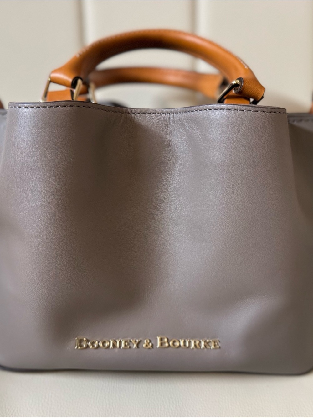Dooney & Bourke Taupe Satchel with Tan Handles